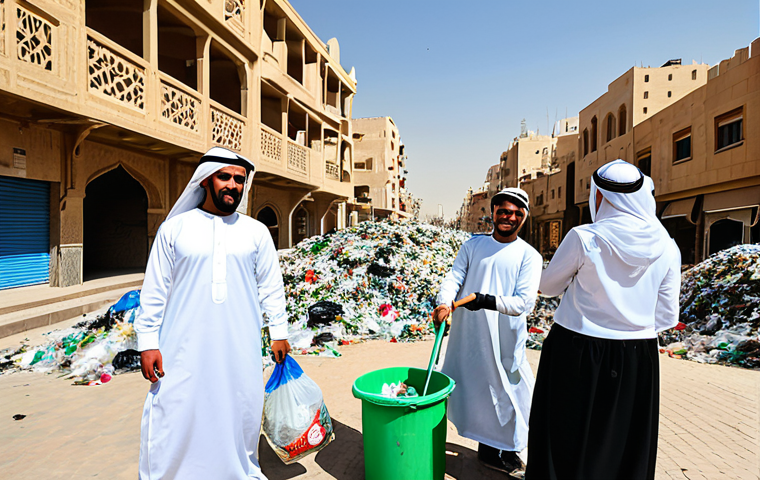 기후 변화의 청년 운동과 사회적 영향 - **Image Prompt: Arab Youth Leading Community Clean-up and Recycling Initiative**
"A vibrant grou...