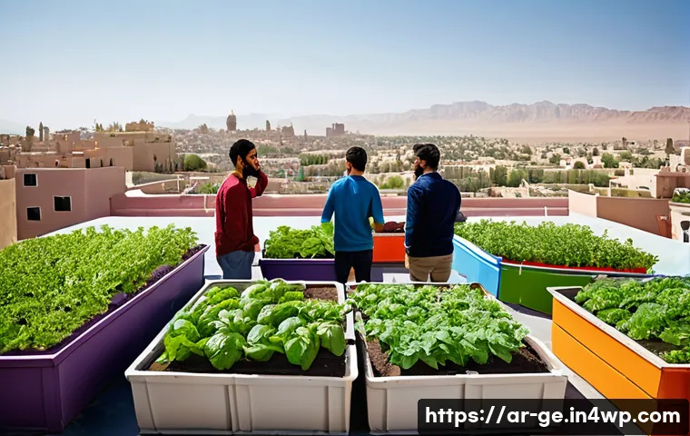 기후 변화 대응을 위한 커뮤니티 활동 - **Prompt:** A vibrant community rooftop garden flourishing atop a building in a bustling, sun-drench...