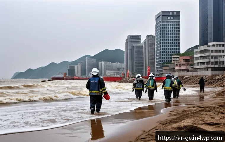 기후 변화와 남북 문제 - A detailed, realistic scene of a coastal city in the Korean Peninsula experiencing rapid sea level r...